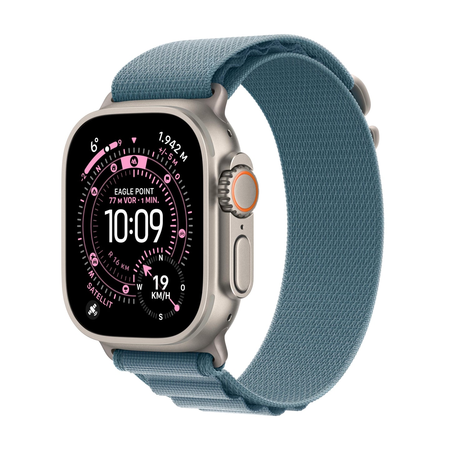 Apple Watch Ultra 3 GPS + Cellular 49 mm Premium Smartwatch for Running Training and Combined Sports with Robust Titanium Case in Natural and Alpine Loop in Light Blue (Large) - MEWP4QF/A