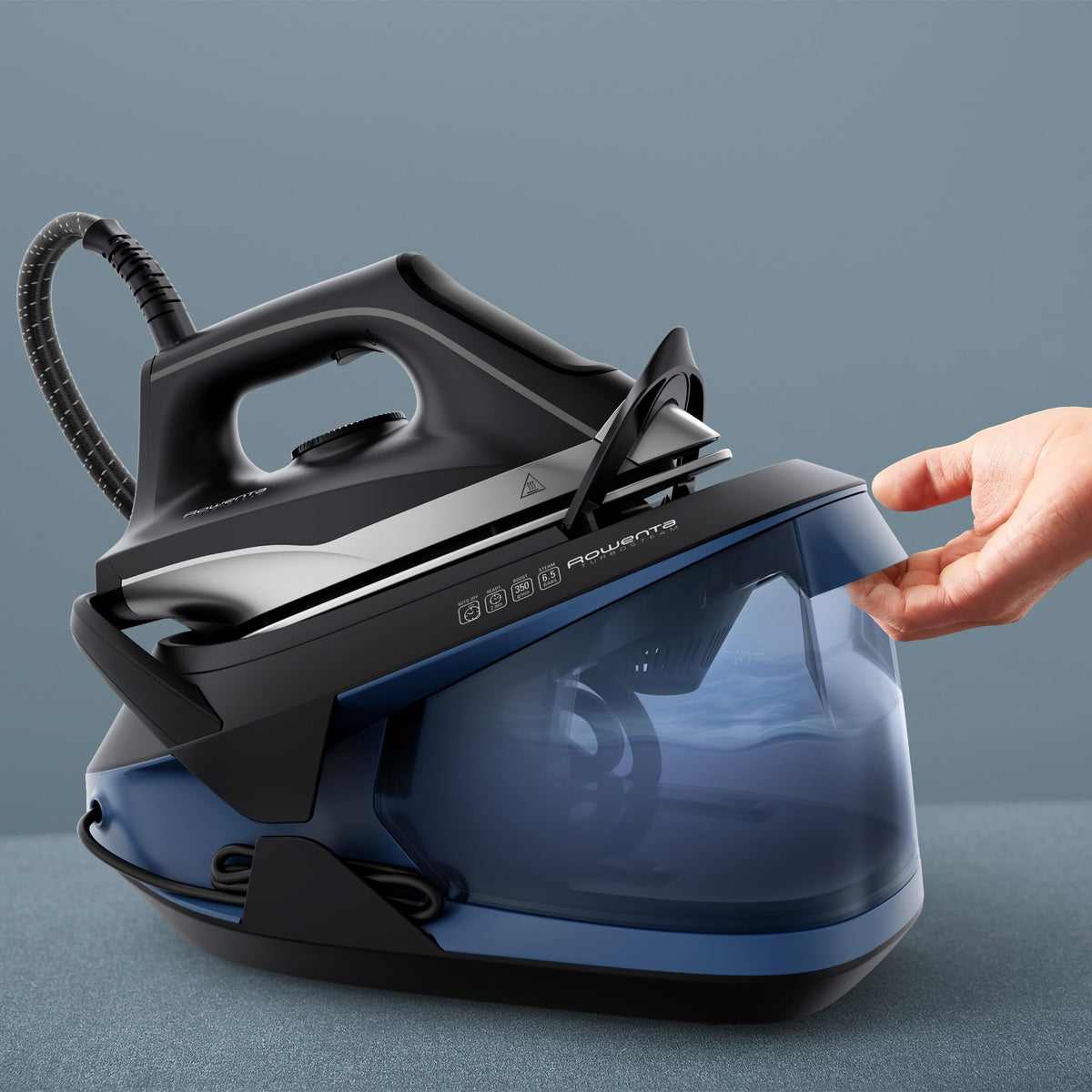 Rowenta VR8325 Turbosteam Steam Ironing Station, 2600 Watts, 120 g/min constant steam, 350 g/min extra steam boost, fast heating, 1.7 L water tank, anti-calc system, eco mode, Black/Blue