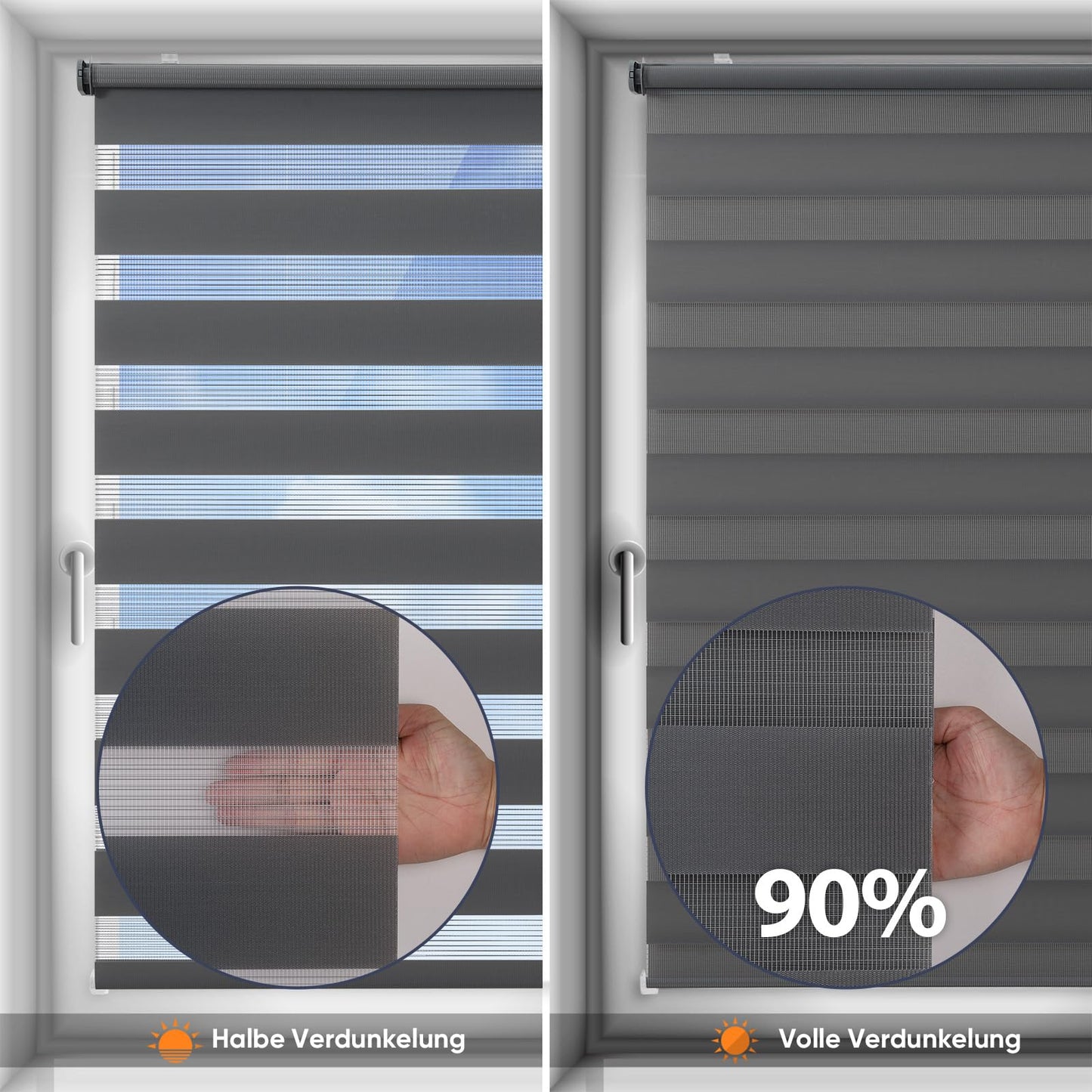Sekey double roller blind Klemmfix without drilling for windows, double roller blind 65 cm wide, duo roller blind sun protection, 65x100cm, dark gray - BL-2357