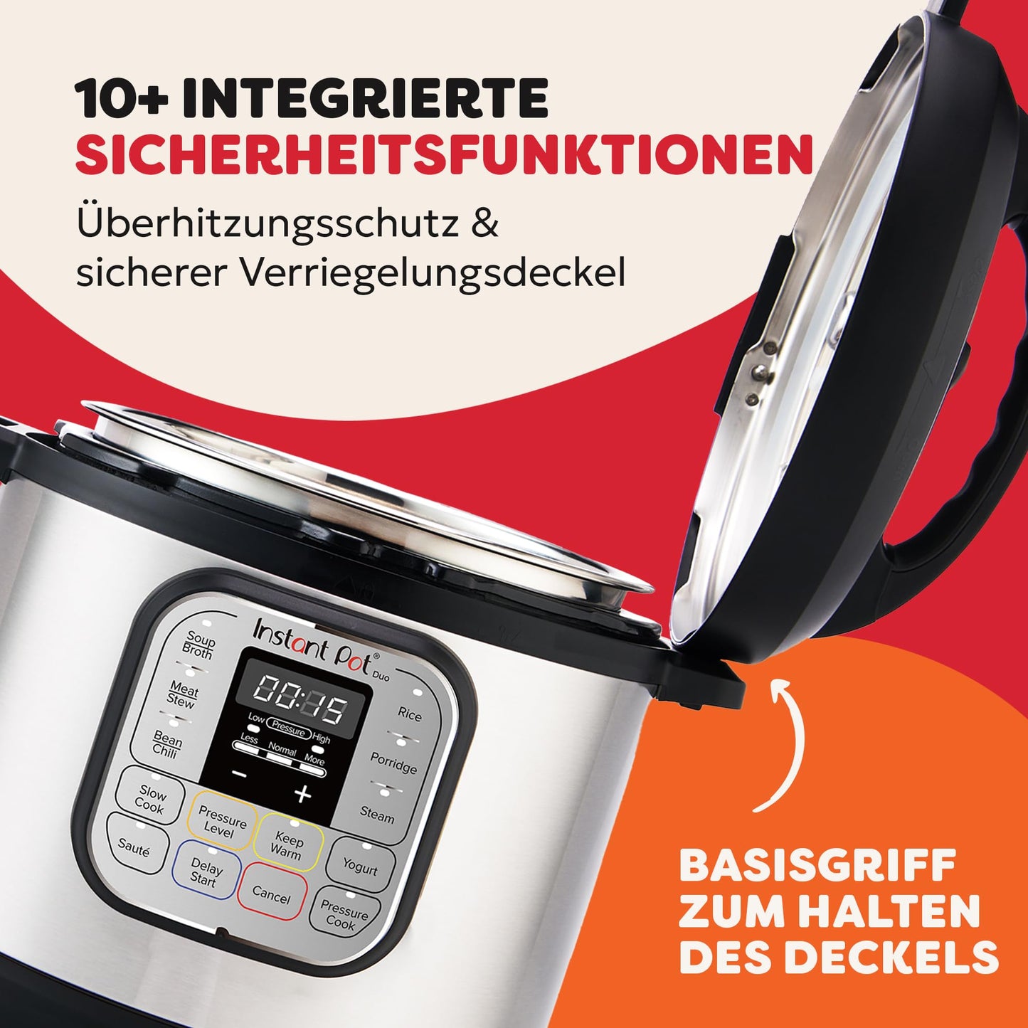 Instant Pot Duo 30 electric multi-cooker 3L - pressure cooker, slow cooker, rice cooker, sauté pan, yogurt maker, steamer and food warmer, made of stainless steel, silver - 110-0045-01-EU