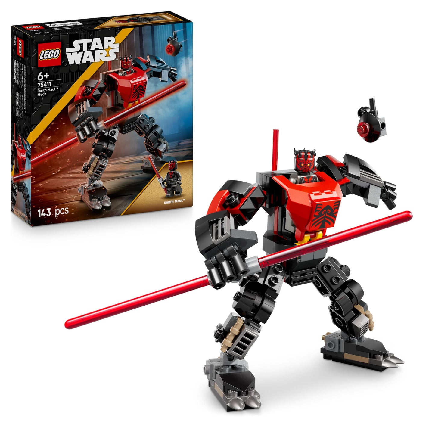 LEGO Star Wars 75411 Darth Maul Mech building toy - play and display figure with double-bladed red lightsaber and mini figure - gift for boys aged 6 and up and fans of The Clone Wars