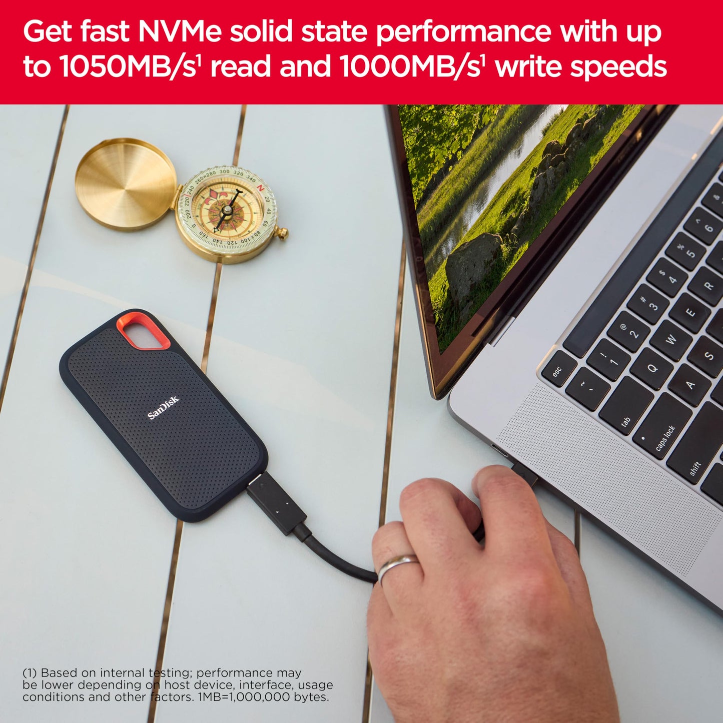 SANDISK Extreme Portable SSD 8TB (portable NVMe SSD, USB-C, up to 1,050 MB/s read/1,000 MB/s write, drop-proof up to 3 m, water and dust resistant) Black - SDSSDE61-8T00-G25