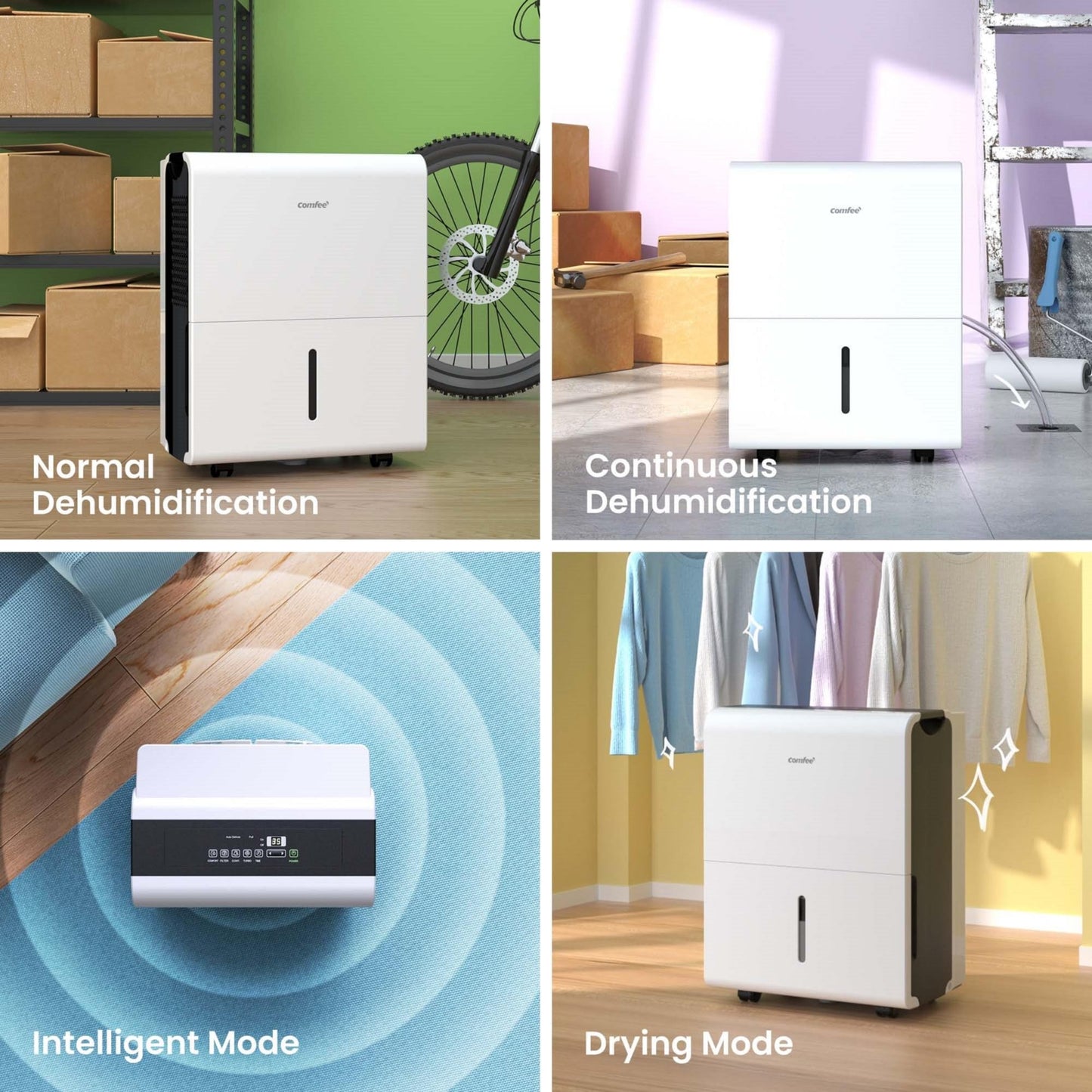 Comfee dehumidifier, 30 L/24 H, room size approx. 180 M³, 80 M², intelligent dehumidifier mode, for apartment, bathroom and basement, 24 H timer, water tank 3 L, white, MDDP-30DEN7