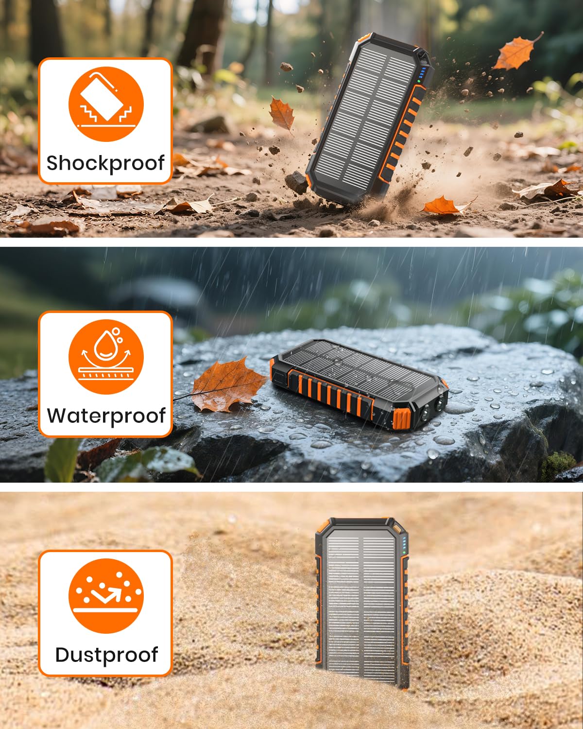 Solar Power Bank 20000mAh - 15W Fast Charger, Portable Charger, 3 Integrated Cables with LED Flashlights - 5 Outputs, Solar Mobile Phone Charger for iPhone 17/16/15/14/13 and Android - T11X