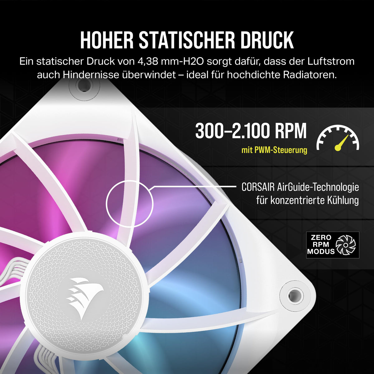 CORSAIR iCUE LINK RX120 RGB 120mm PWM-Lüfters – Pachet de trei, Alb - CO-9051022-WW