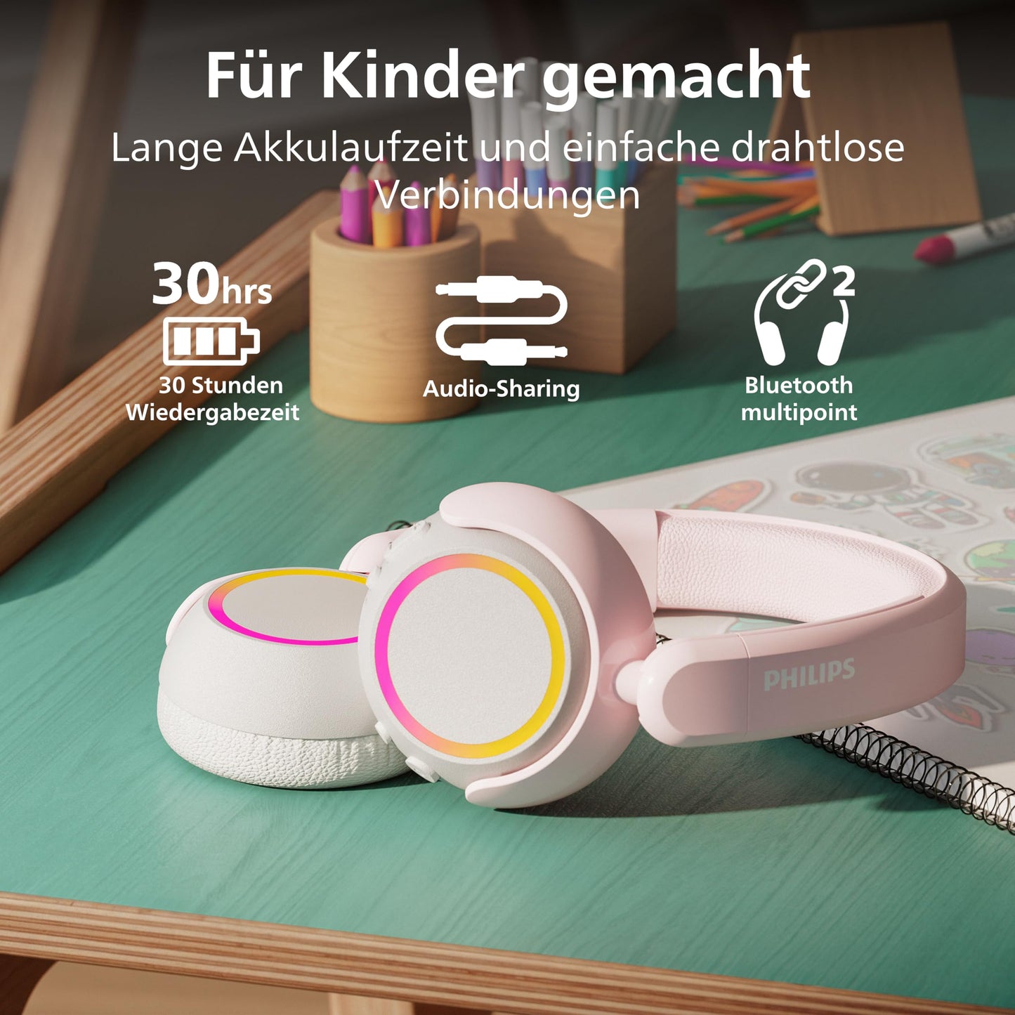 PHILIPS TAK4200PK 4200 Series Wireless Foldable On-Ear Kids Headphones - TAK4200PK/00