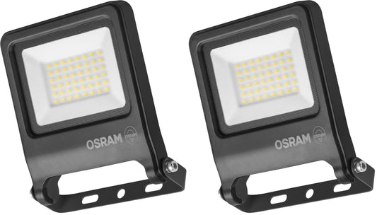Osram ENDURA FLOOD PC 30W LED floodlight, 3000K warm white, 3000 lumens, IP65 floodlight environmentally friendly, 110° light angle, 100 lm/W, gray (pack of 2) - 4099854486463