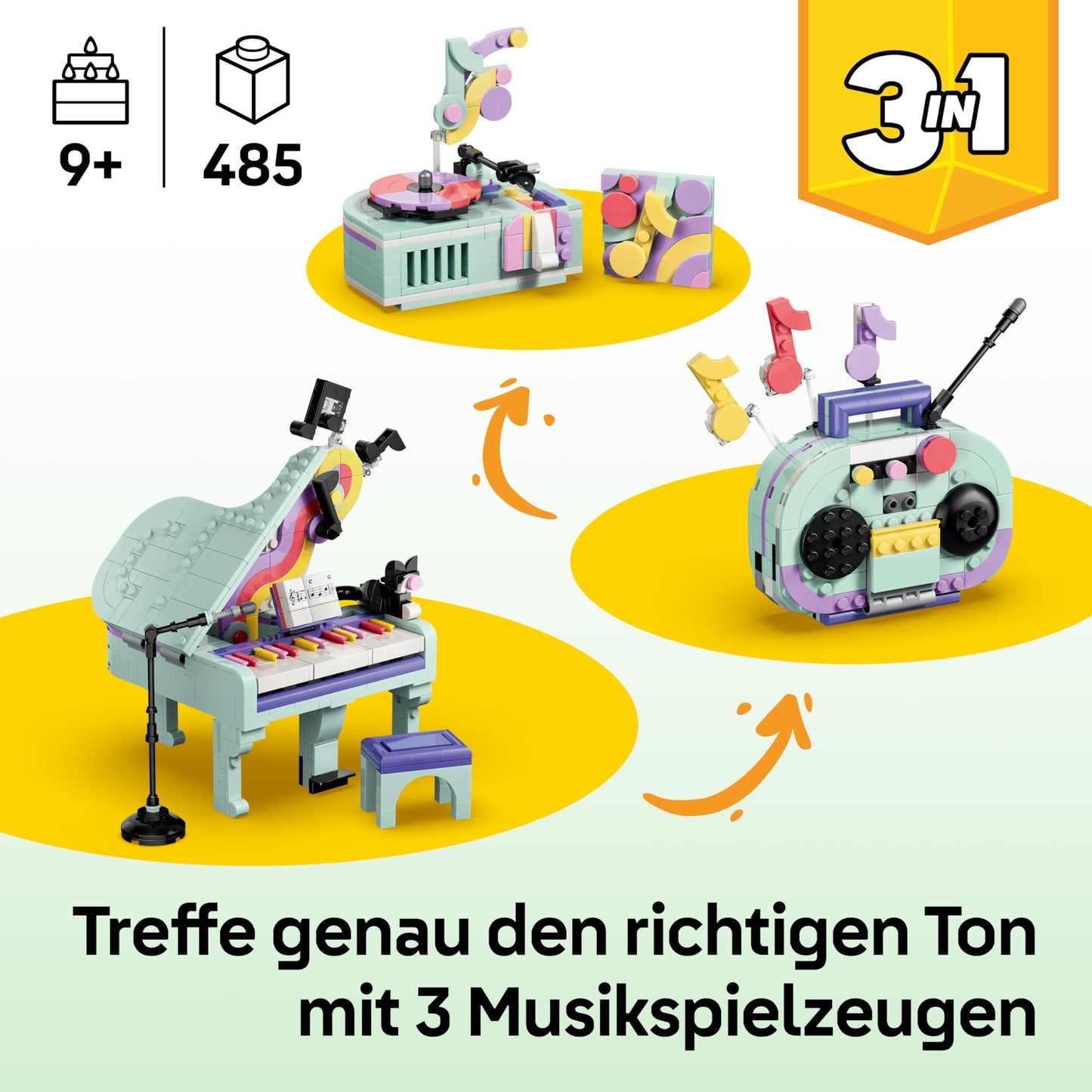 LEGO Creator 3-in-1 set decorative piano with cat - retro model building with 3 building options: piano, radio or record player - DIY children's room decoration - gift for girls and boys aged 9 and up - 31392
