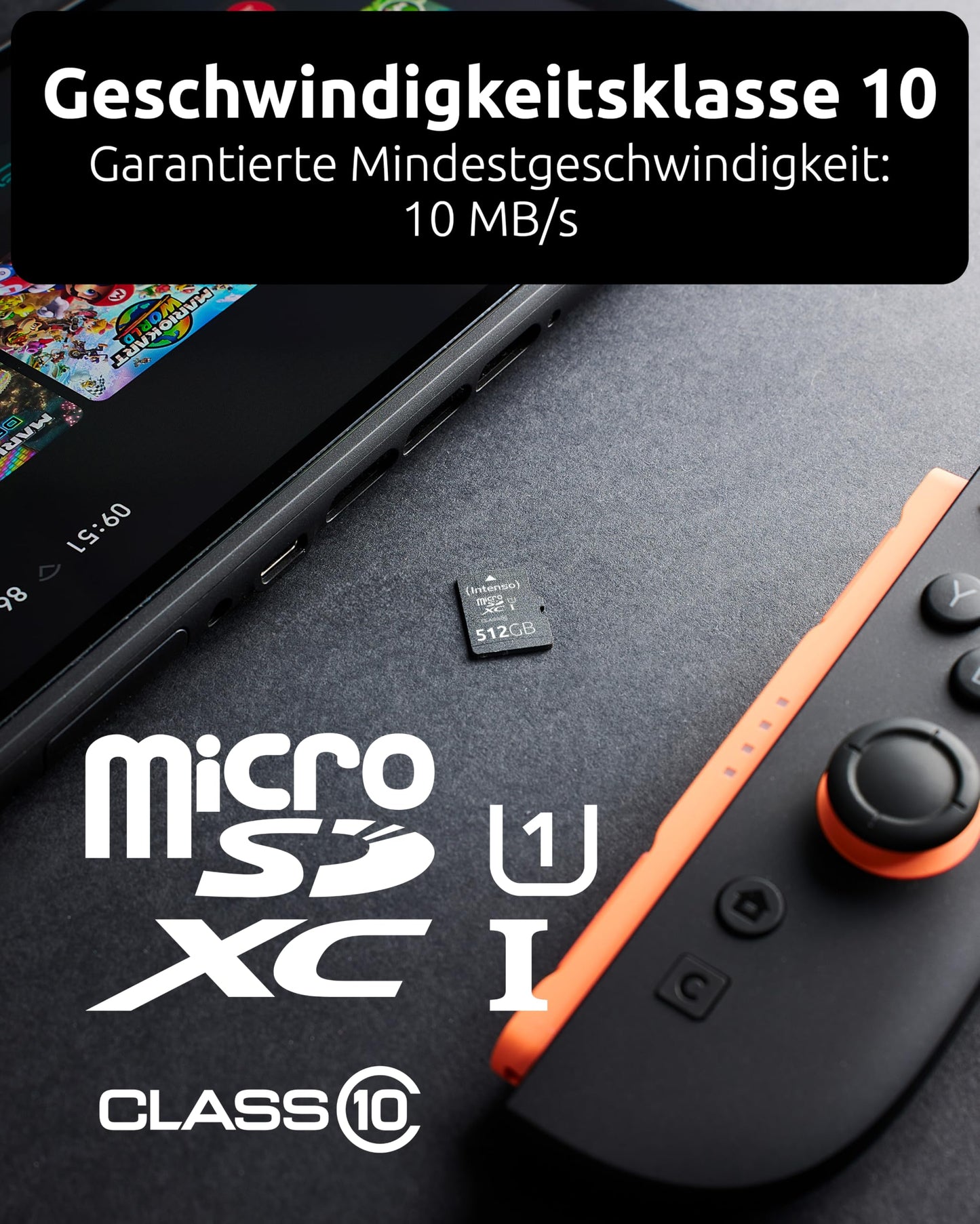 Intenso Premium microSDHC 512GB Class 10 UHS-I, U3, V30 memory card incl. SD adapter, for 4K recordings, GoPro, Insta 360, dji, Osmo, Steam Deck, drone, action camera, black - 3423493