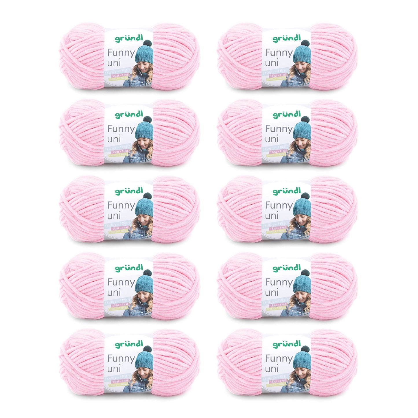 Gründl Wolle Funny uni - soft chenille wool for crocheting - cuddly and skin-friendly - 100% polyester - 10 balls 100 g / 120 m - needle size 5-6, pastel pink - 3442-06