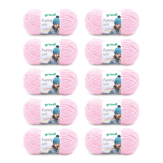 Gründl Wolle Funny uni - lână moale tip chenille pentru croșetat - pufoasă și delicată cu pielea - 100% poliester - 10 sculuri 100 g / 120 m - mărimea acului 5-6, roz pastel - 3442-06