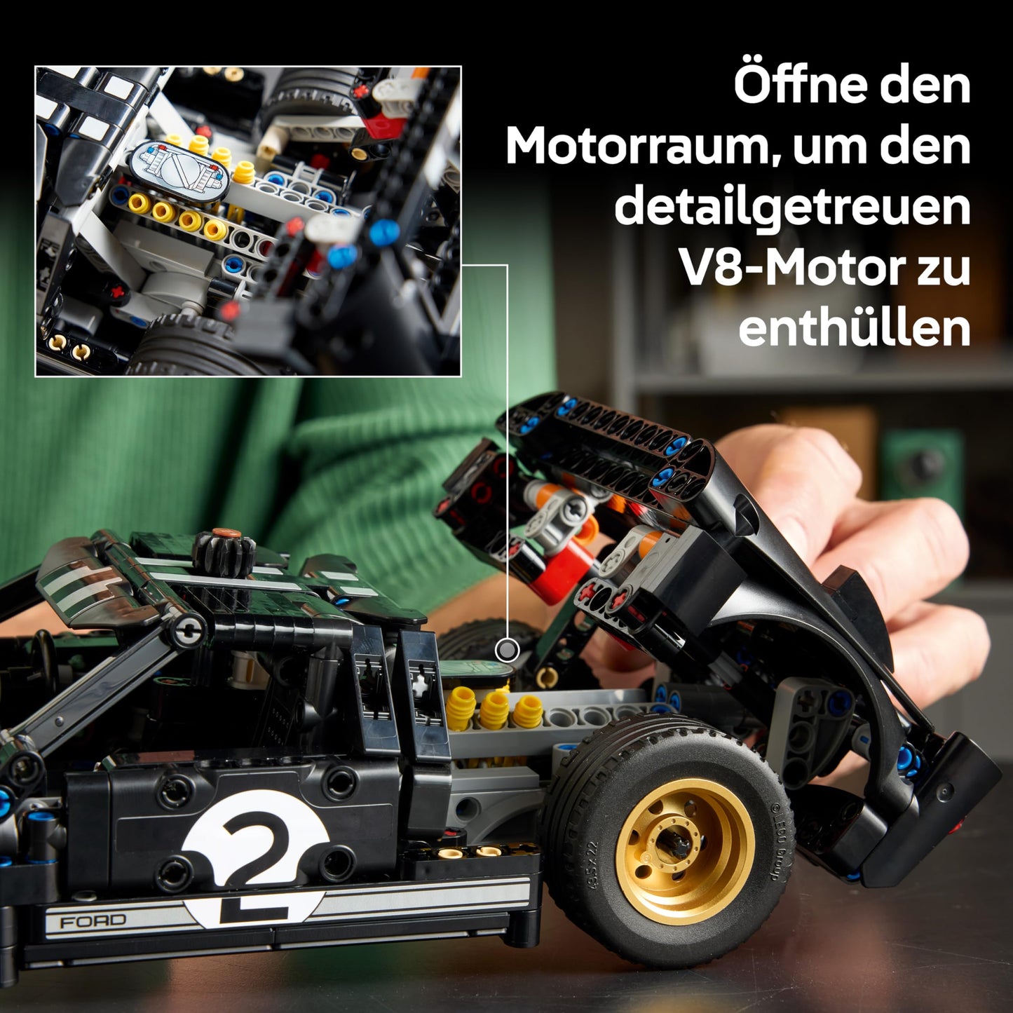 LEGO Technic 1966 Ford GT40 MKII racing car - building set for adults - collectible model car with steering and V8 engine - racing car for display and play - gift for men and women - 42223