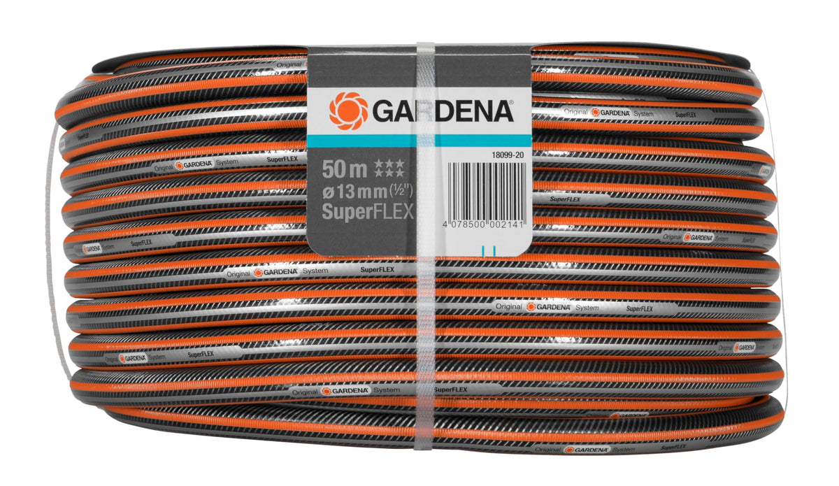 Furtun Gardena Premium Superflex 13 mm (1/2 inch), 50 m: furtun de grădină cu profil power grip, presiune de spargere de 35 bar, foarte flexibil, stabil dimensional, rezistent la UV, clorură de polivinil (PVC), udare în grădină - 18099