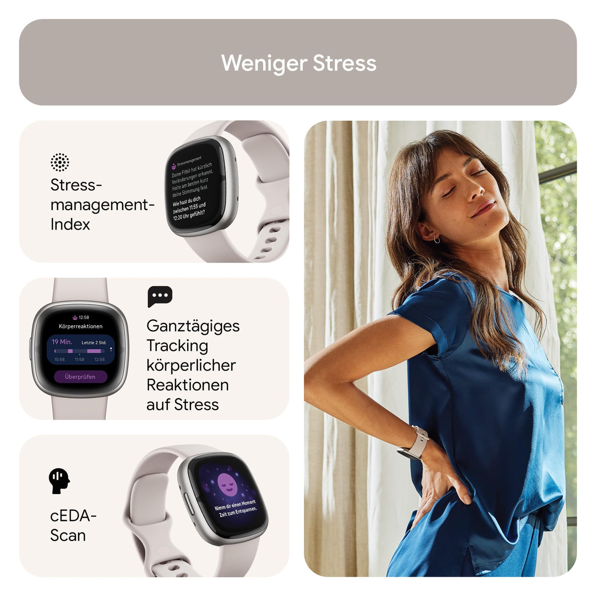 Google Fitbit Sense 2, Gray – Smartwatch for Men/Women – Fitness watch with integrated GPS and phone function, fitness tracking with stress management, ECG, and sleep analysis, compatible with Android/iOS. - FB521SRWT