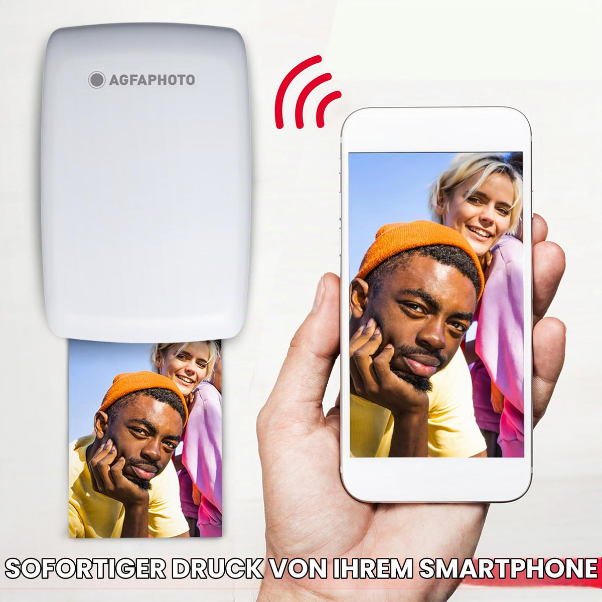 AGFA PHOTO Mini P.2 - Imprimantă Portabilă Zink pentru Fotografii Instantanee, Format 5x7,6 cm, Conexiune Bluetooth, Compatibilă iOS/Android, 10 Foi Zink Incluse - Alb - IMPRIMANTE