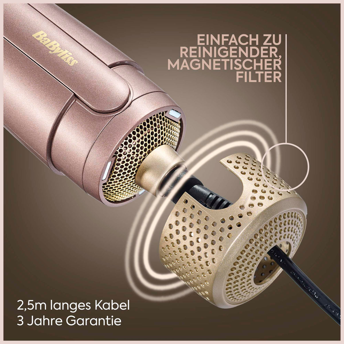 BaByliss Air Power Volume – 2-in-1 Round Brush Hair Dryer and Air Styler, Gold - AS95E