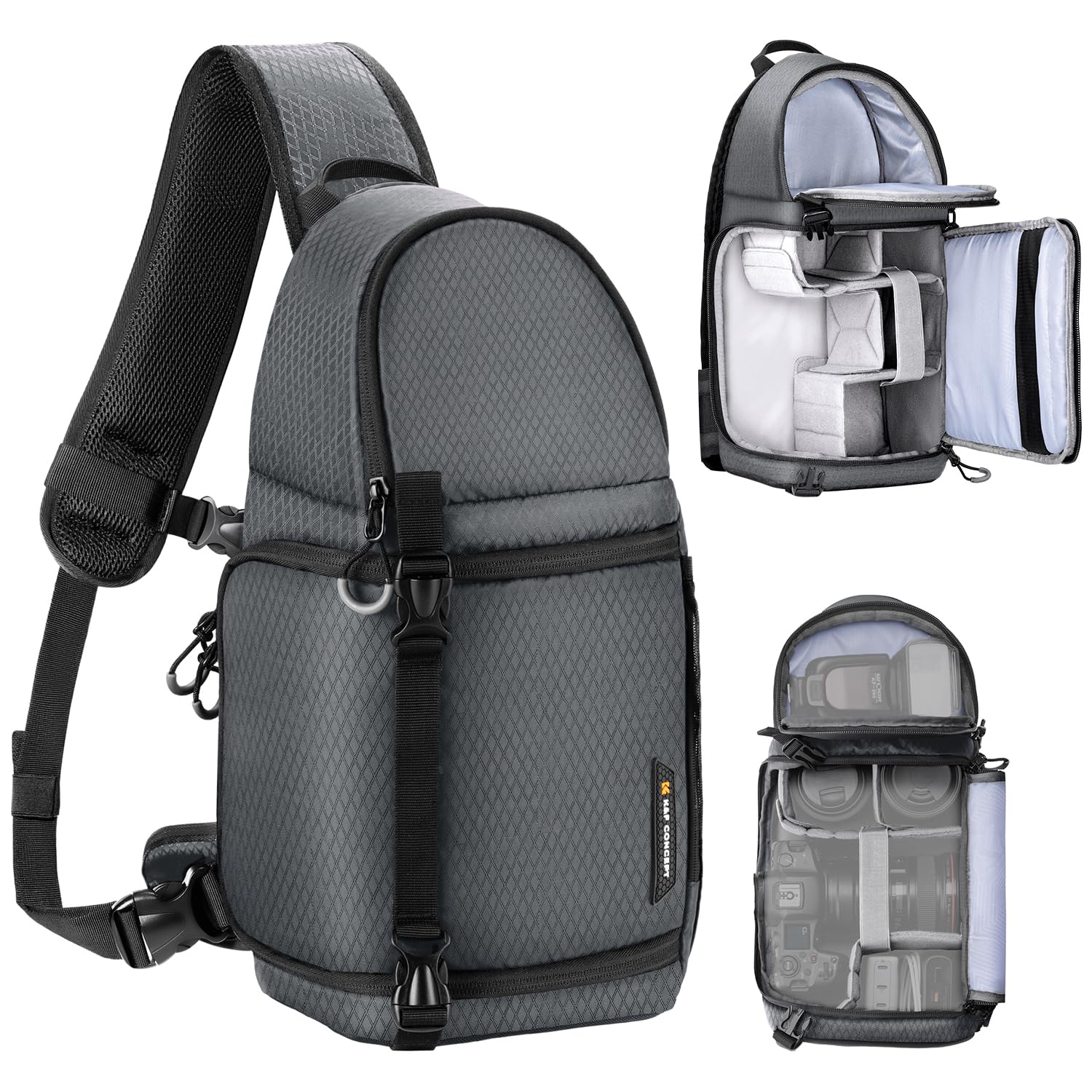 K&F CONCEPT Camera Shoulder Bag, Waterproof Camera Bag, Photography Daily Travel Camera Bag, Bags Photographer Photo Backpack, Grey - KF13.199V1