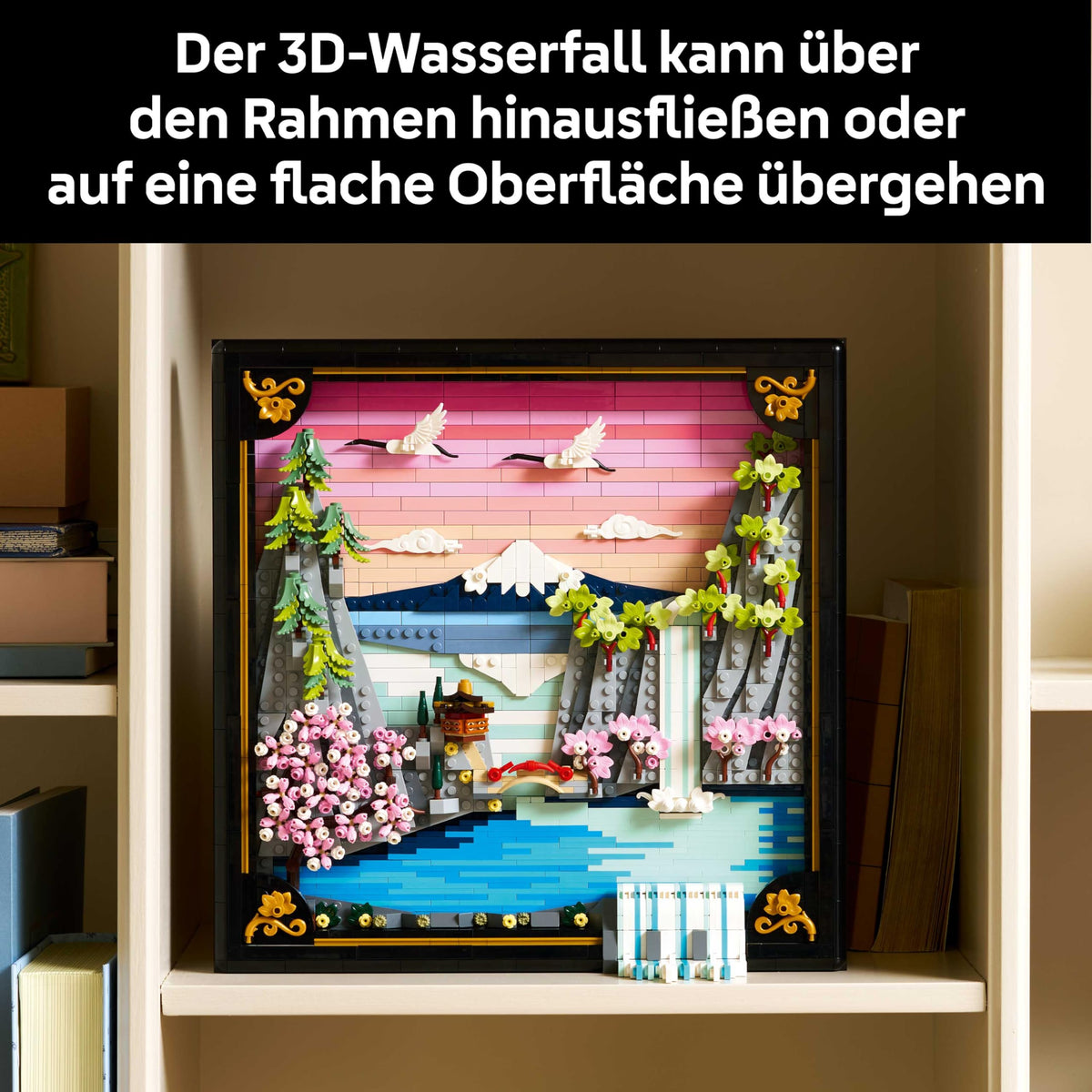 LEGO Art Japanese Cherry Blossom Landscape - DIY Set - Building Set for Adults - 3D Wall Art in a Frame featuring Mount Fuji, Sakura (Cherry Blossoms), and Waterfall - Gift for Men and Women - 31218
