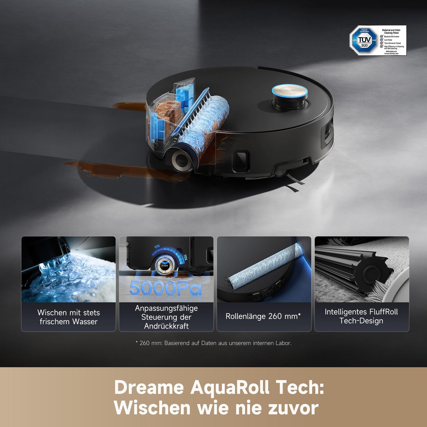 dreame Aqua10 Ultra Roller Complete vacuum robot with wiping function, 30,000Pa suction power, 8 cm obstacle clearance, self-cleaning of the rollers, automatic emptying, intelligent voice control Black - RLH71DE-1