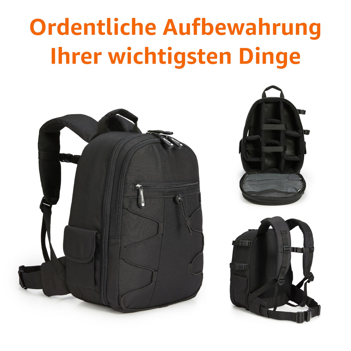 Rucsac mare pentru cameră Amazon Basics cu umplutură internă pentru DSLR și accesorii, impermeabil și rezistent la șocuri, 30 x 15 x 37 cm, uni, negru - 1393R1