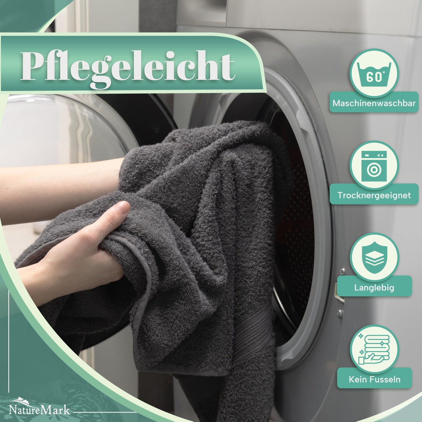NatureMark 8 towel set - 100% cotton - absorbent and durable towels, size 50×100cm, anthracite gray - NM-HT0842
