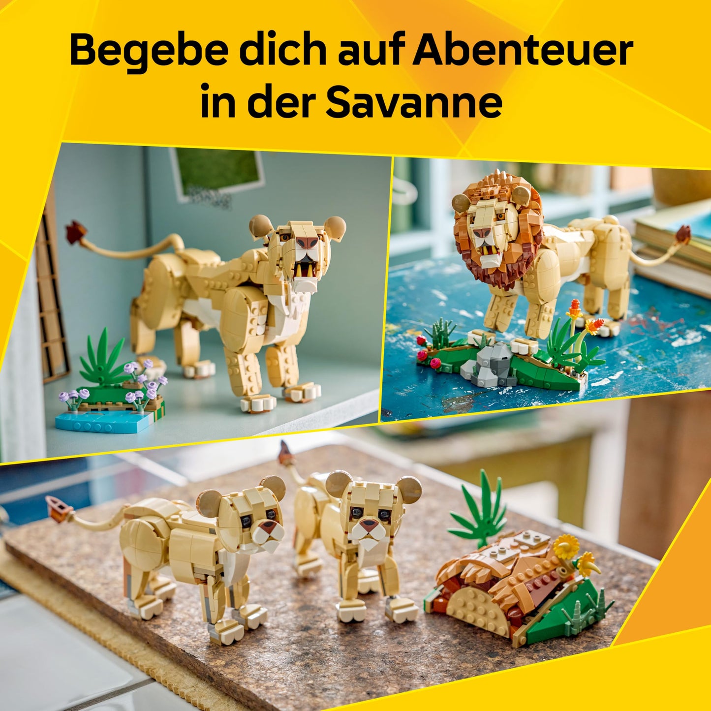LEGO Creator 3-in-1 set Wild Animals: Majestic Lion - building set for children aged 9 and up - lion, lioness or 2 lion cubs to build, play and display - gift - 31386