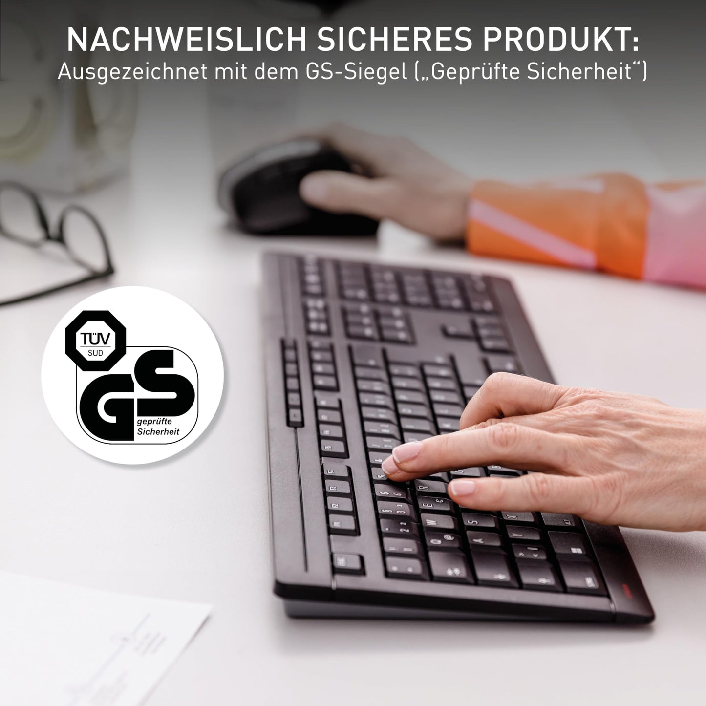 CHERRY Stream Keyboard Wireless, wireless keyboard, German layout (QWERTZ), 2.4 GHz radio, quiet keys, flat design, battery operated, black - JK-8550DE-2