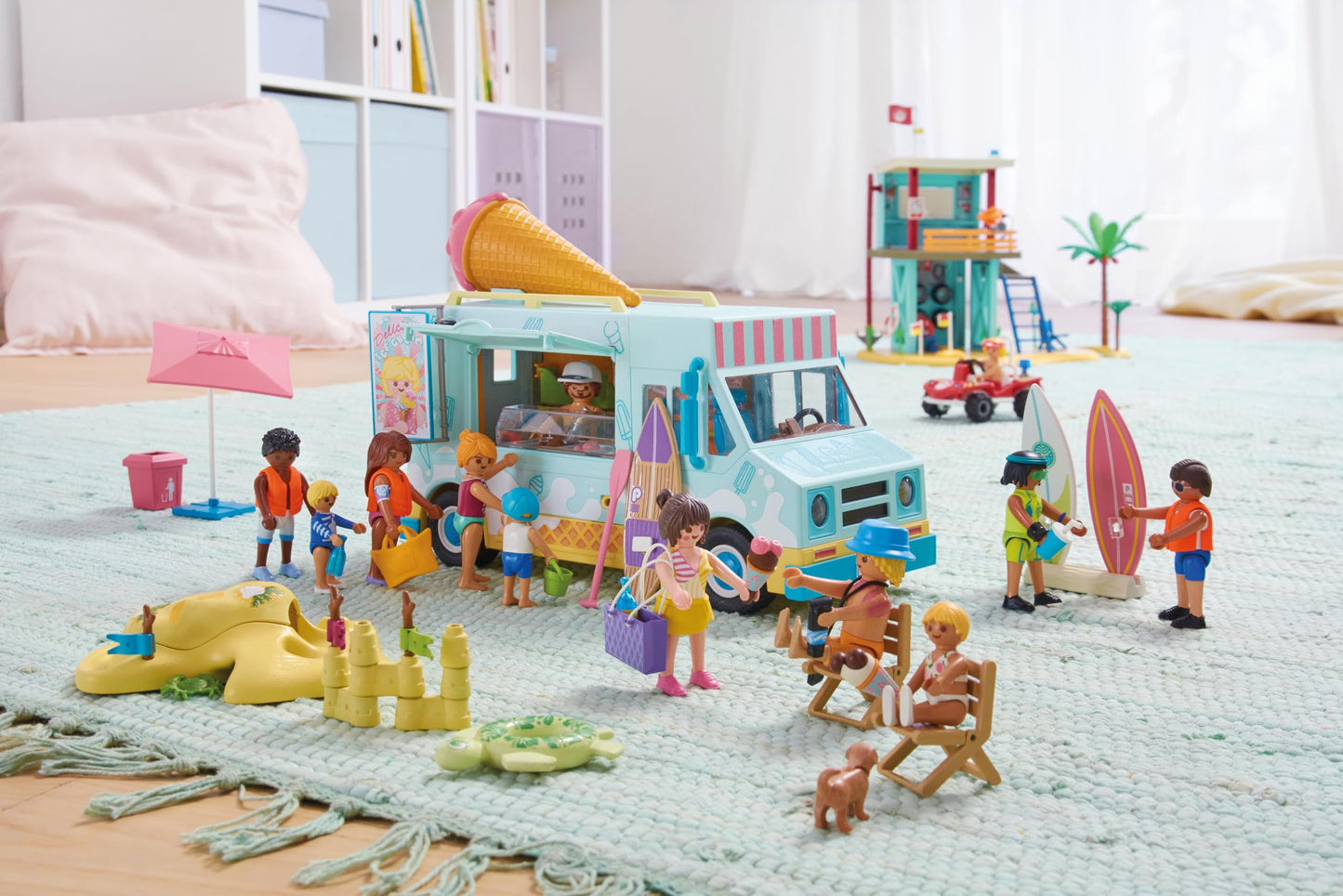 PLAYMOBIL | Vacation on the Beach | Ice Cream Truck with Surf Shop | Toys for ages 4+ | Gift for children | Promotes creativity & role play | Beach adventure with figures & vehicle | 71904
