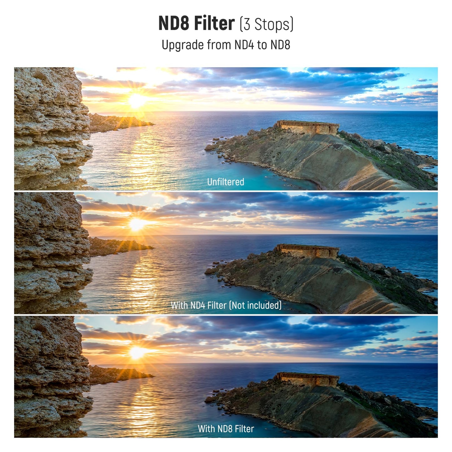 NEEWER 77mm UV/CPL/ND lens filter set, UV protection + circular polarizing filter + gray filter (ND8) camera lens filter set with multi-coated optical glass, slim frame and storage box - 10106147