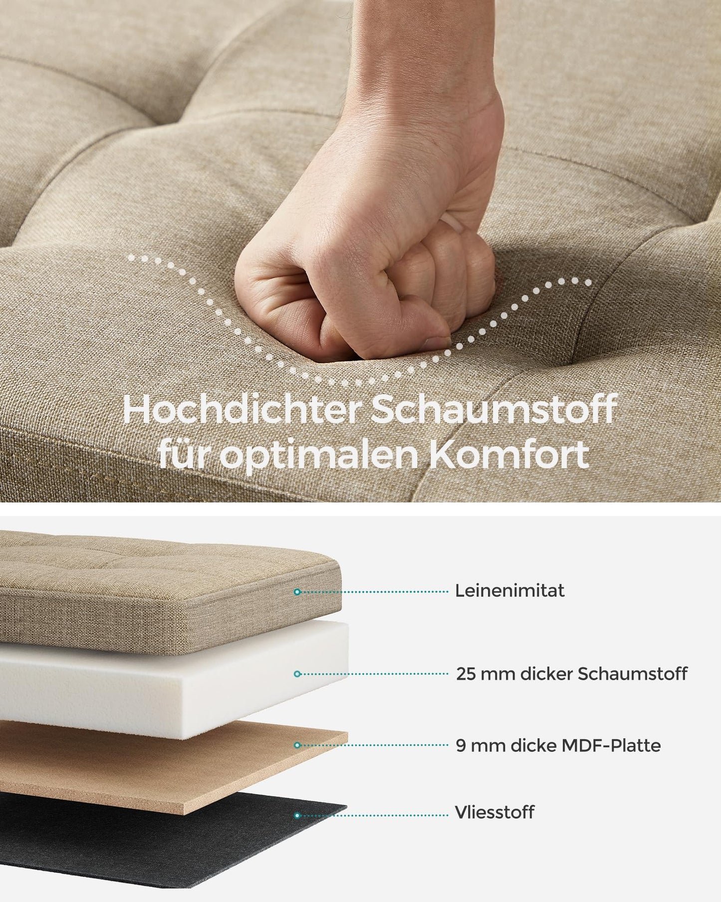 SONGMICS stool with storage space, folding bench, 38 x 76 x 38 cm footstool, storage box, load capacity up to 300 kg, for living room, bedroom, hallway, camel brown LSF047R01 - 6955880314393