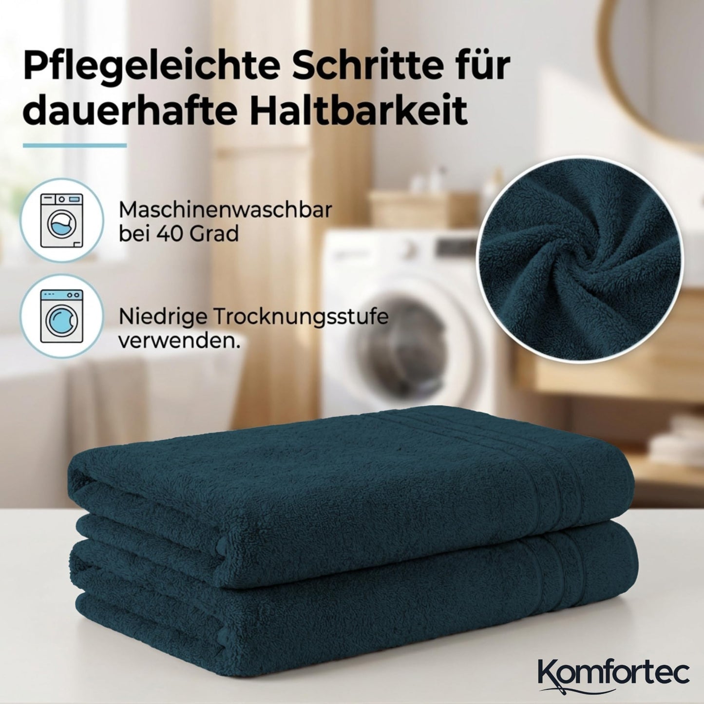 Komfortec 2 sauna towel set 80x200 cm, large sauna towels made of 100% cotton, sauna towels, fluffy and absorbent, quick-drying, petrol - 2er-80x200-petrol