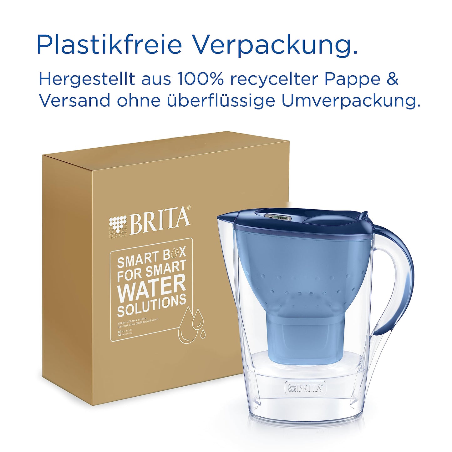BRITA water filter jug Marella blue (2.4l) incl. 3x MAXTRA PRO Pure Performance cartridge - refrigerator-suitable filter jug with BRITA Memo, folding lid, filters impurities - 1051935