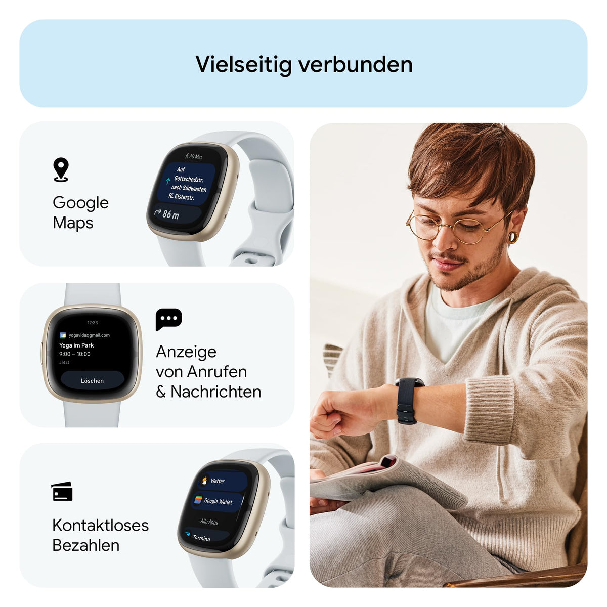Google Fitbit Sense 2 – Smartwatch for Men and Women – Fitness watch with integrated GPS and phone function – Fitness tracking with stress management, ECG, and sleep analysis – compatible with Android/iOS - FB521GLBM
