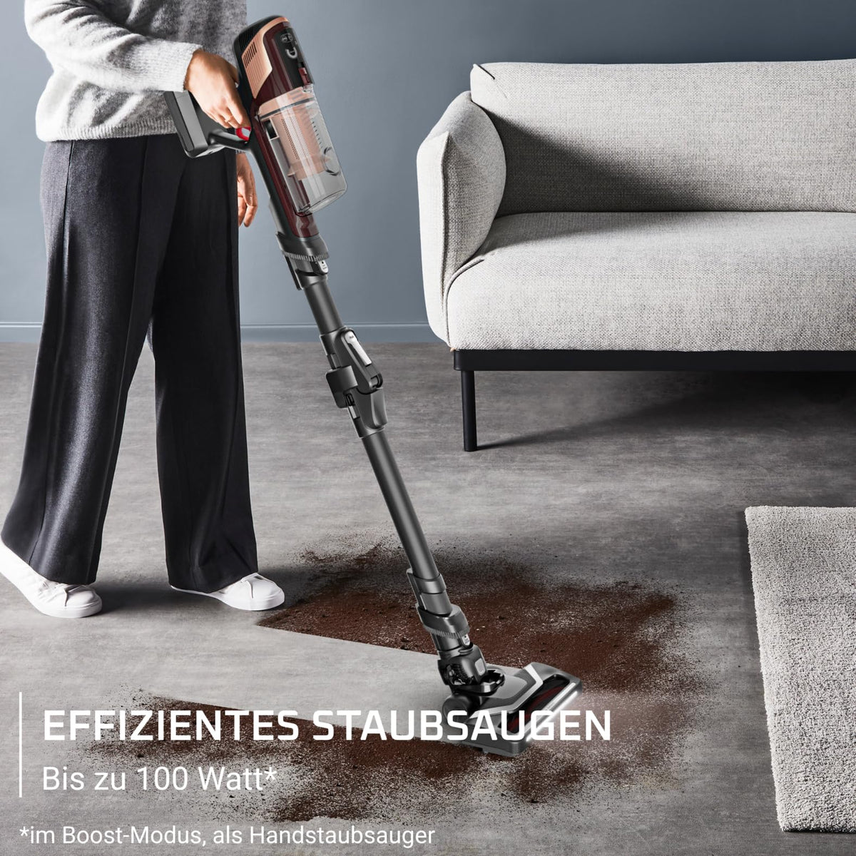 Rowenta X-Pert 6.80 Flex cordless vacuum cleaner, powerful 100 AW, long runtime up to 60 minutes, LED nozzle, handheld vacuum only 1.4 kg, includes pet hair accessories, wine red/black, RH6495E0