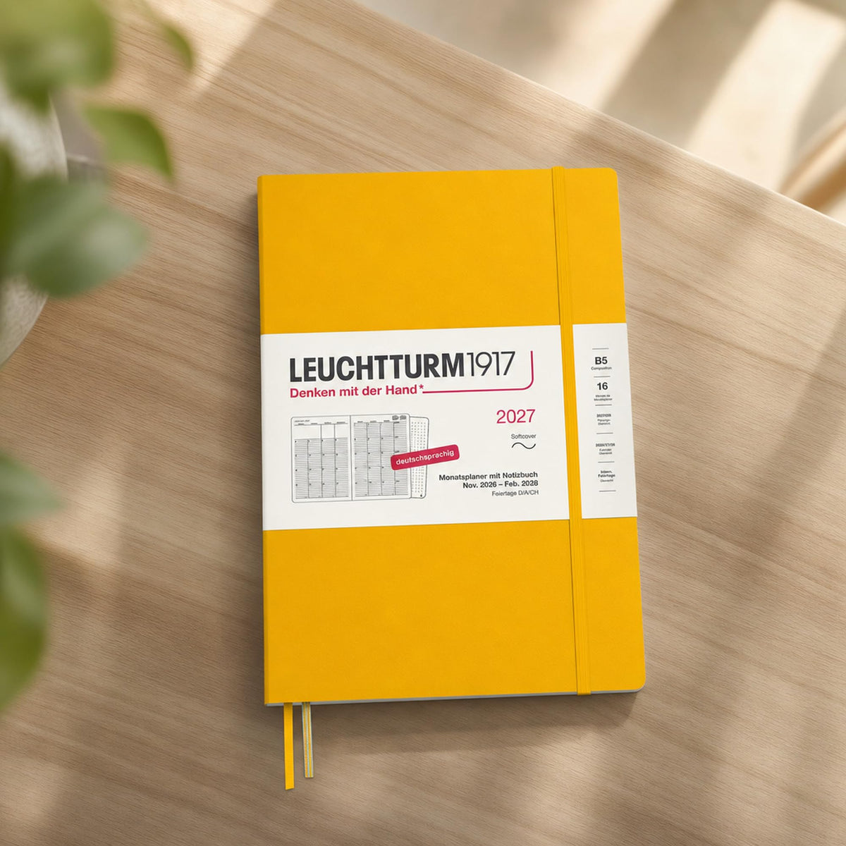 LEUCHTTURM1917 planificator lunar cu caiet 2027 Compoziție (B5) - germană, floarea soarelui, copertă moale, 178 x 254 mm, 16 luni (01.11.2026-28.02.2028), 132 pagini de note punctate cu cuprins - 400172