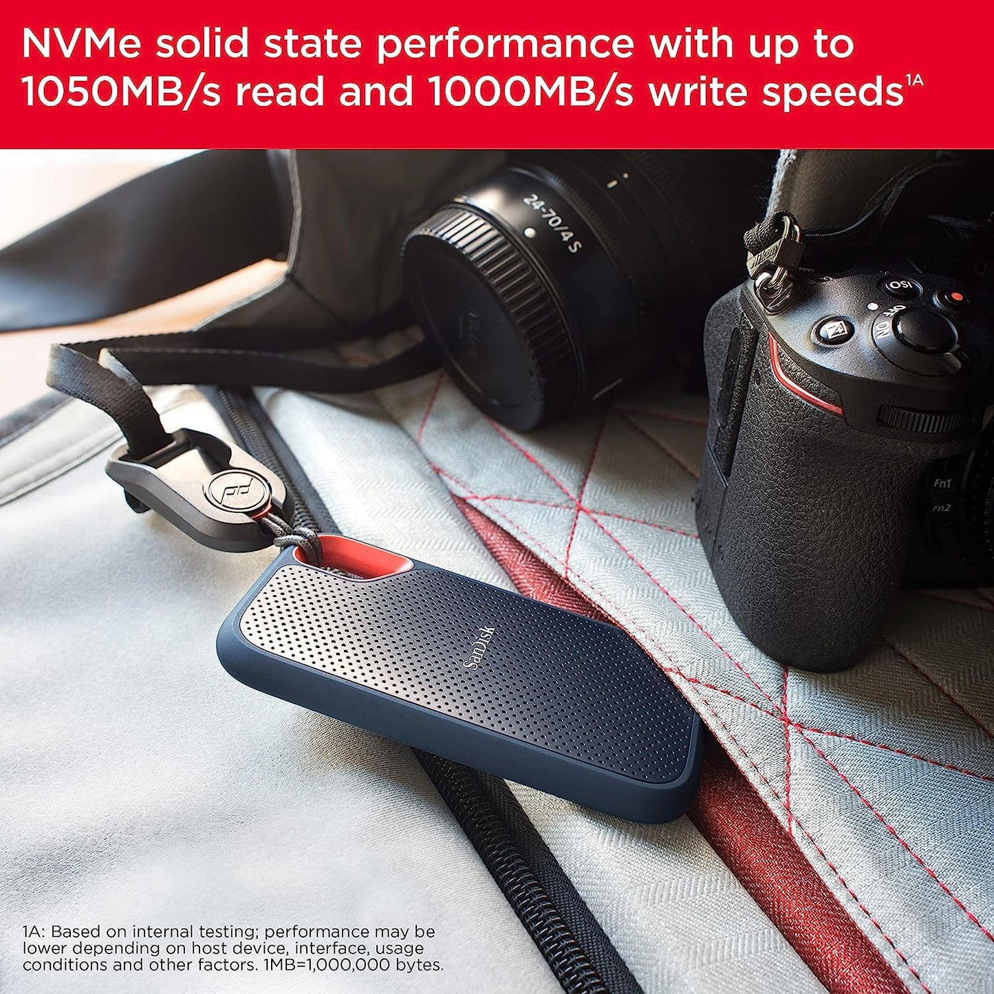 SANDISK Extreme Portable SSD 4TB (portable NVMe SSD, USB-C, up to 1,050 MB/s read/1,000 MB/s write, drop-proof up to 3 m, water and dust resistant) Black - SDSSDE61-4T00-G25