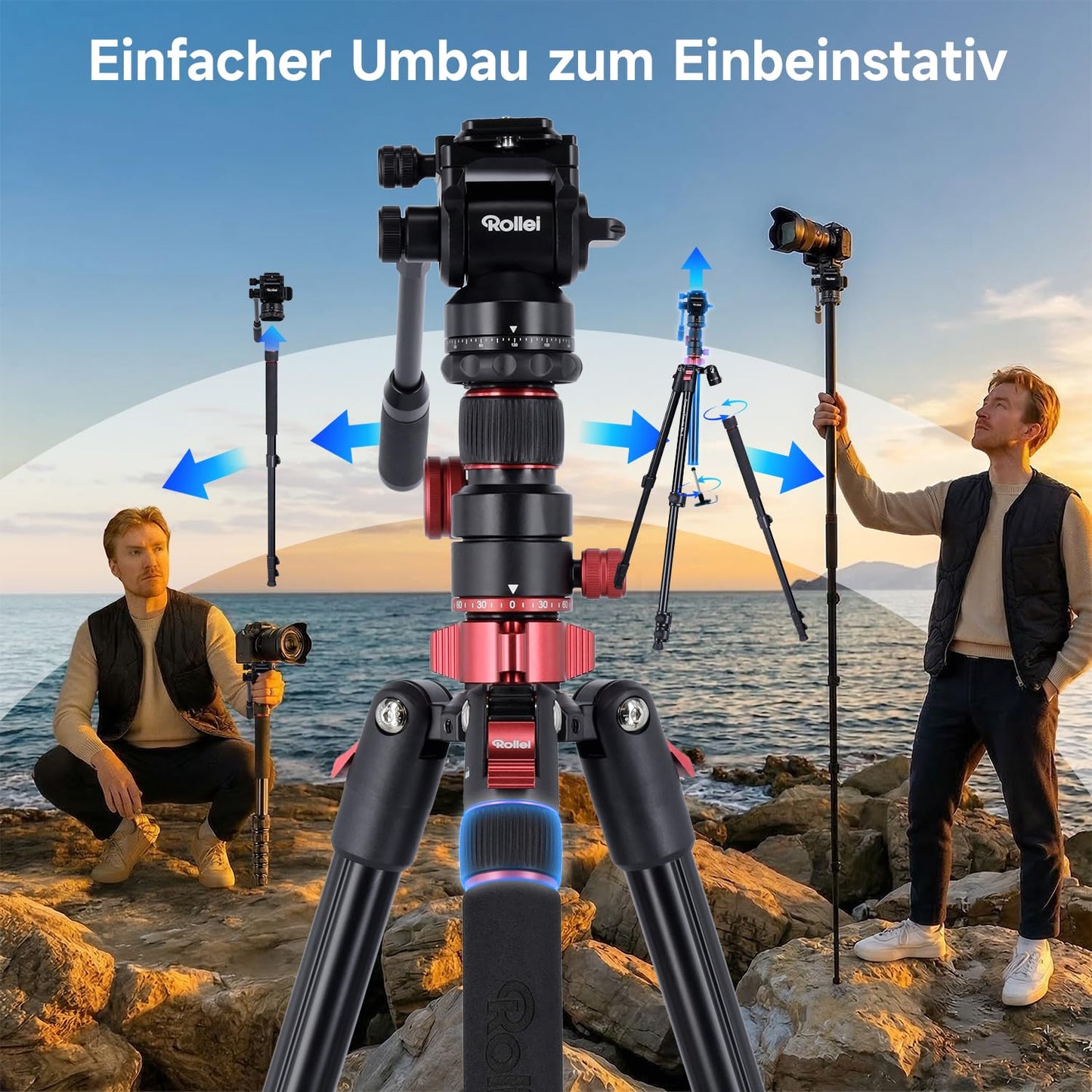 Rollei Compact Traveler No.2 XL video tripod camera with extension arm 212cm - 26980