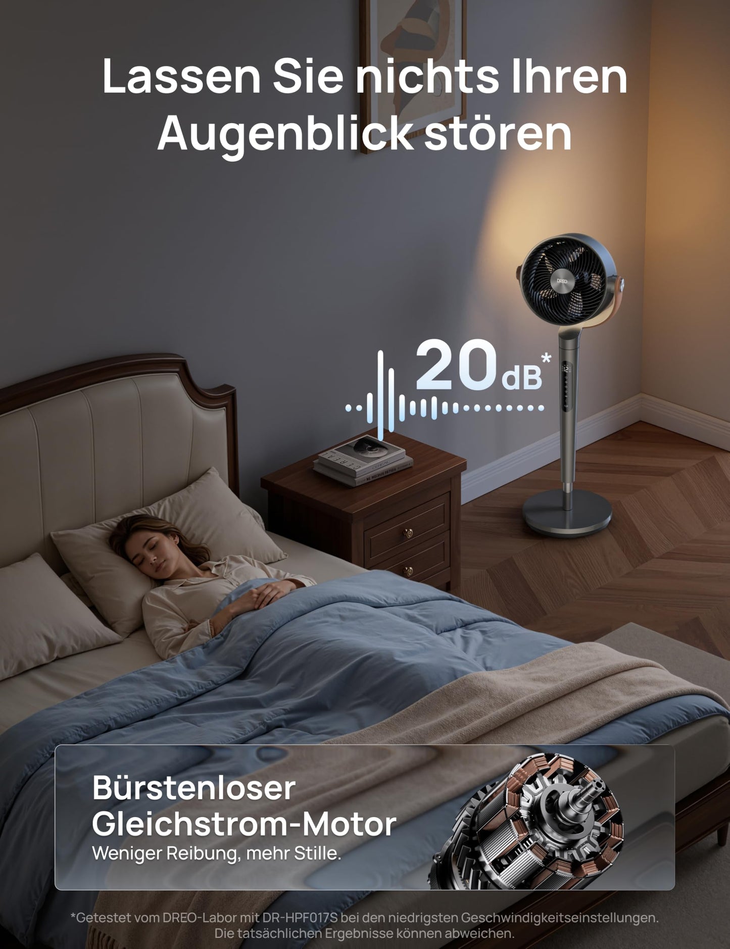 DREO 25 dB Quiet Smart Pedestal Fan, 110 cm Height 6 Modes 8 Speeds 120°+105° Omni-directional Oscillating Fan with Remote Voice Control for Bedroom, PolyFan 513S - DR-HAF003S