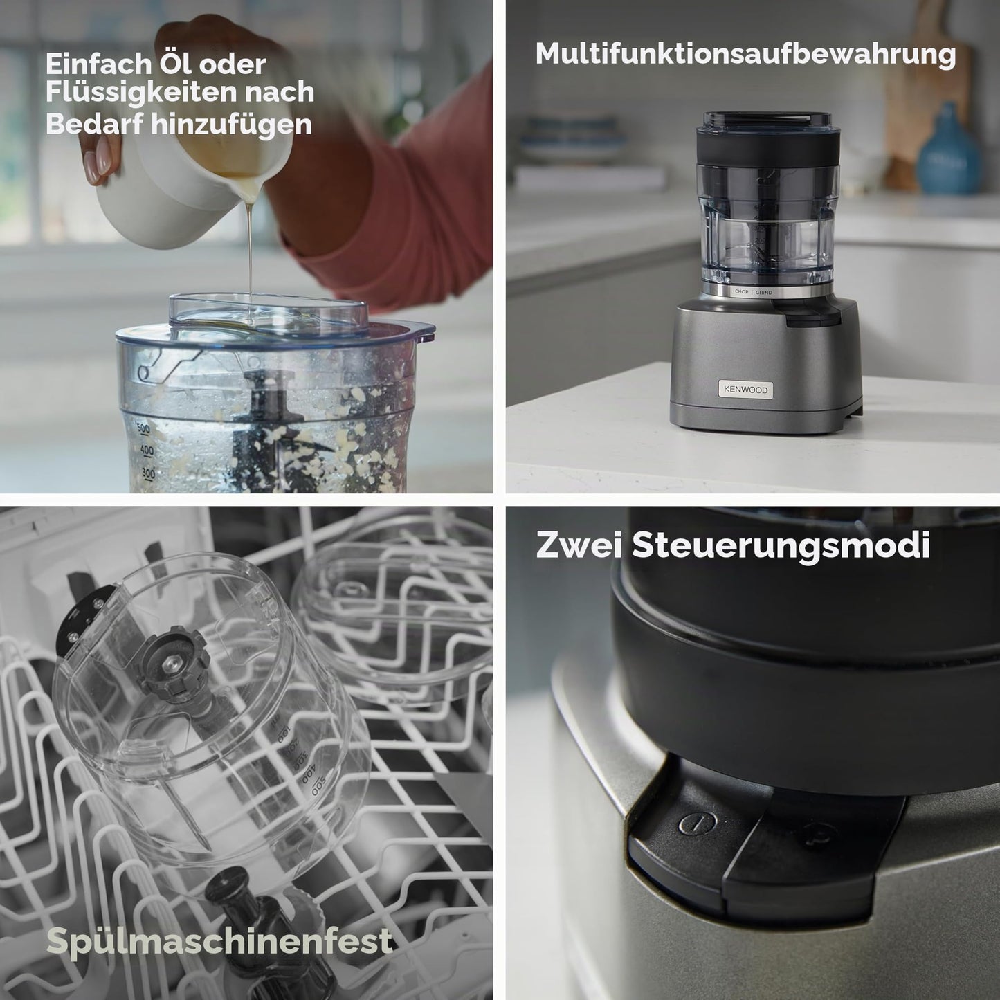 Kenwood Duo Prep 2-in-1 CHP80.000SI Multi Chopper & Grinder, Quadblade Blades, High Speed Grinder, Compact, Pulse Function, Non-Slip, 500ml Container, Dishwasher Safe, 800W, Silver