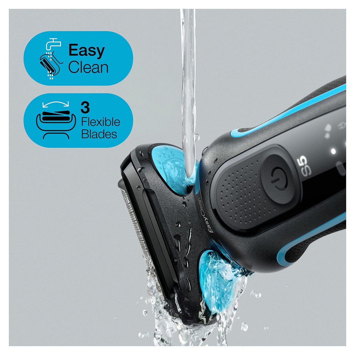 Braun Series 5 Electric Shaver for Men, Electric Razor with EasyClick Beard Trimmer Attachment, Charging Station, EasyClean Shaver, Dry Shaver, Waterproof, Made in Germany, 51-M4500cs, Mint Green