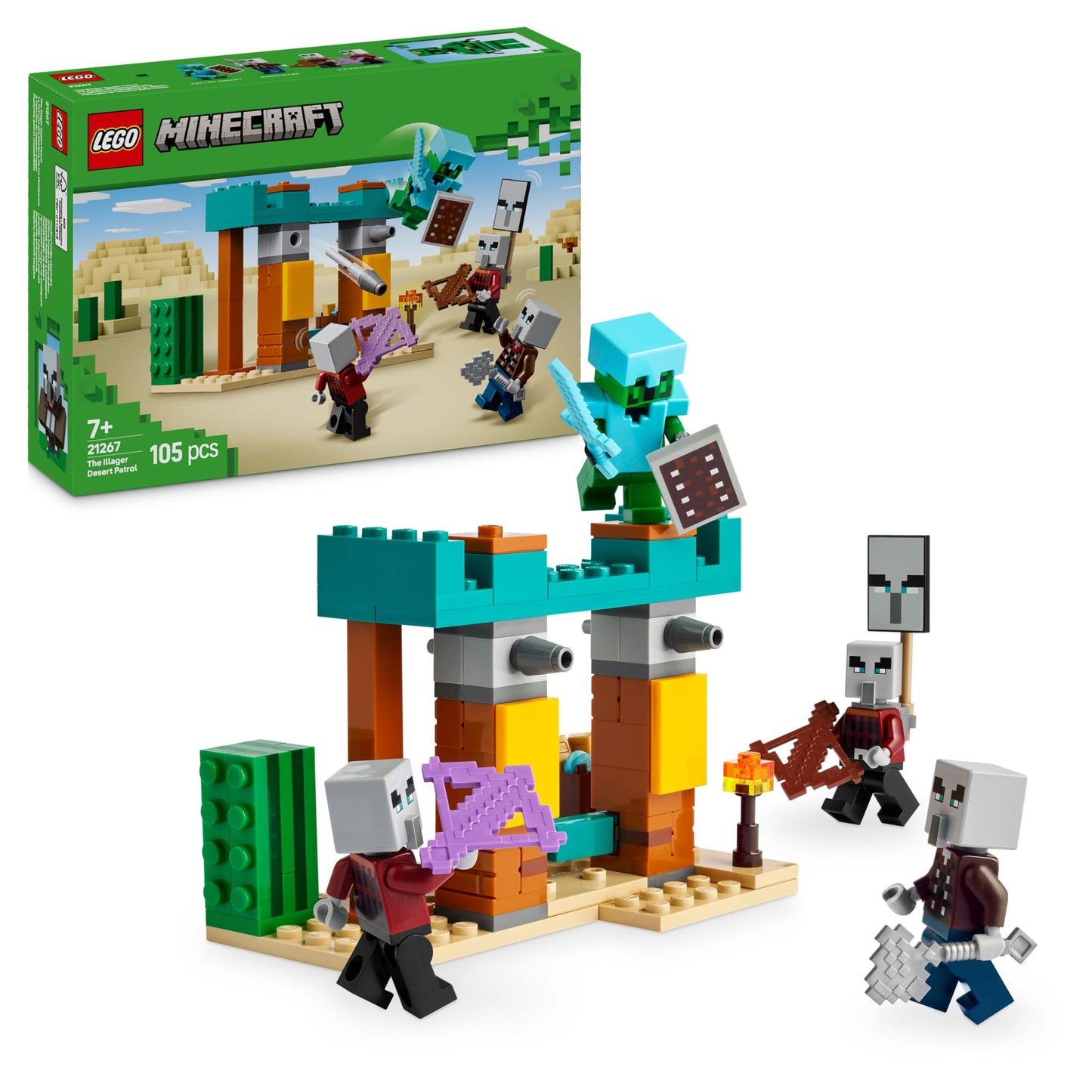 LEGO Minecraft The Illager Desert Patrol - gaming toy with figures, including a marauder, a vanzeiger and a cactus knight - gamer gift for boys and girls aged 7 and up - 21267