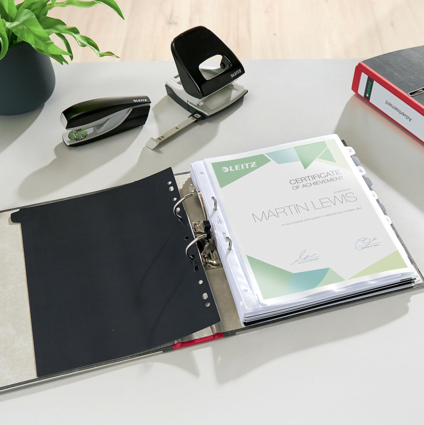 Leitz quality folders, pack of 20, the original, DIN A4 narrow file folder, 5 cm wide, cloud marble paper, recycled folder, Blue Angel, with 180° mechanics, highest stability, red, 10505025 - 10505025-20