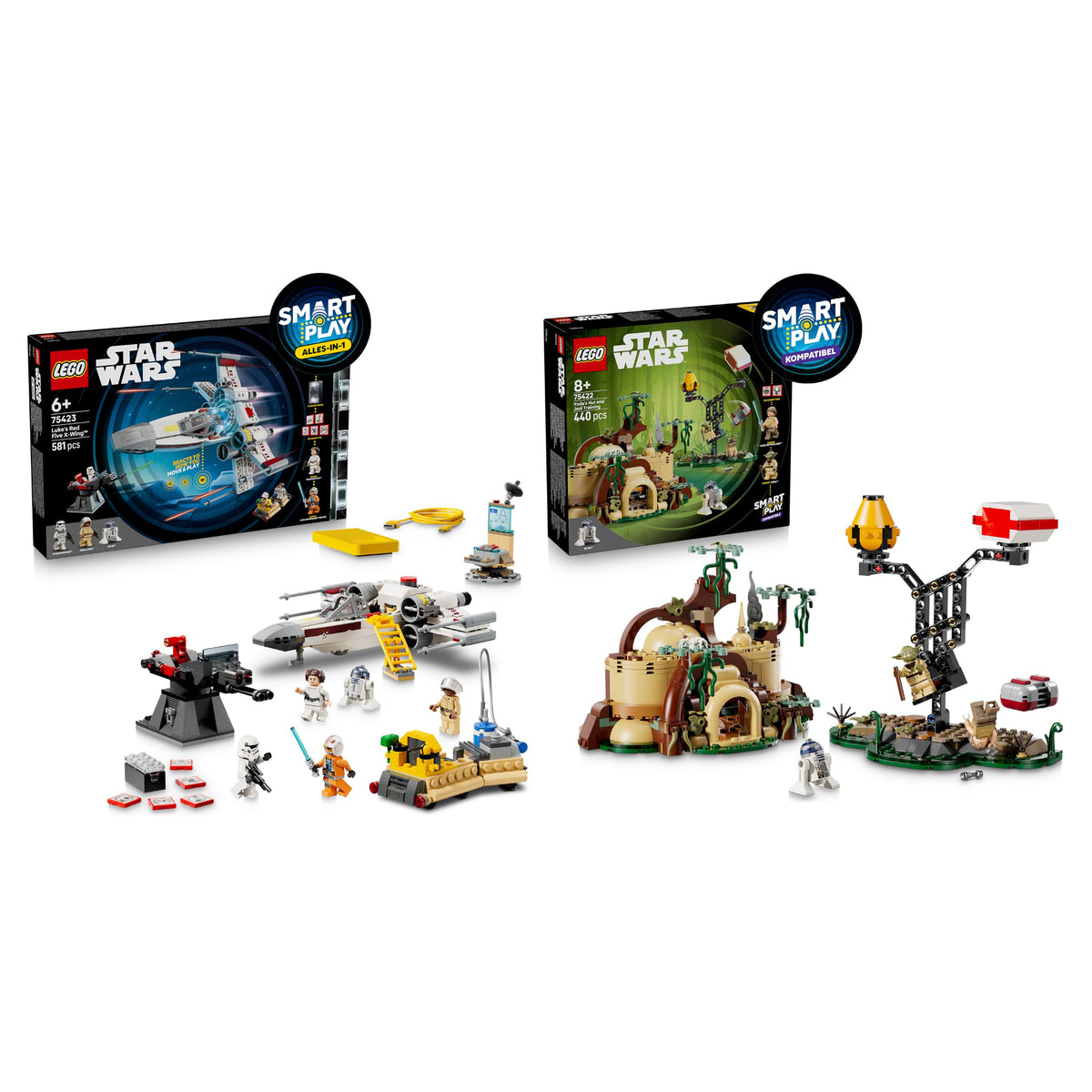 LEGO Star Wars SMART Play Bundle: Luke's Red Five X-Wing All-In-One Set 75423 & Yoda's Hut and Jedi Training Compatible Set 75422 - Interactive Toys - Gifts for 8+ Year Old Boys & Girls - 75427