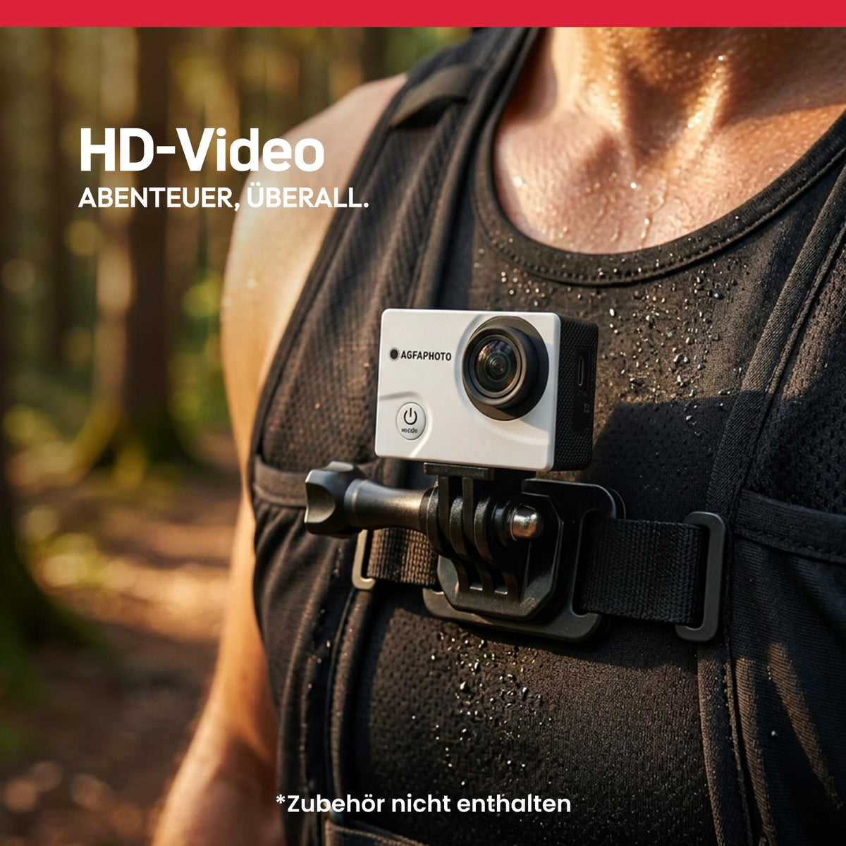 AgfaPhoto - Cameră sport - AC5000 - True 720P 30FPS, unghi larg de 110°, carcasă impermeabilă până la 30m - WiFi - 12 accesorii incluse