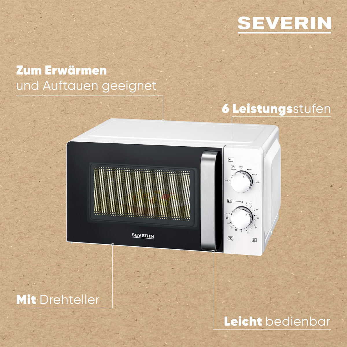 SEVERIN Solo Microwave, for defrosting and heating, microwave device with a turntable for even heat distribution, 17 L, White / Stainless Steel, MW 7885