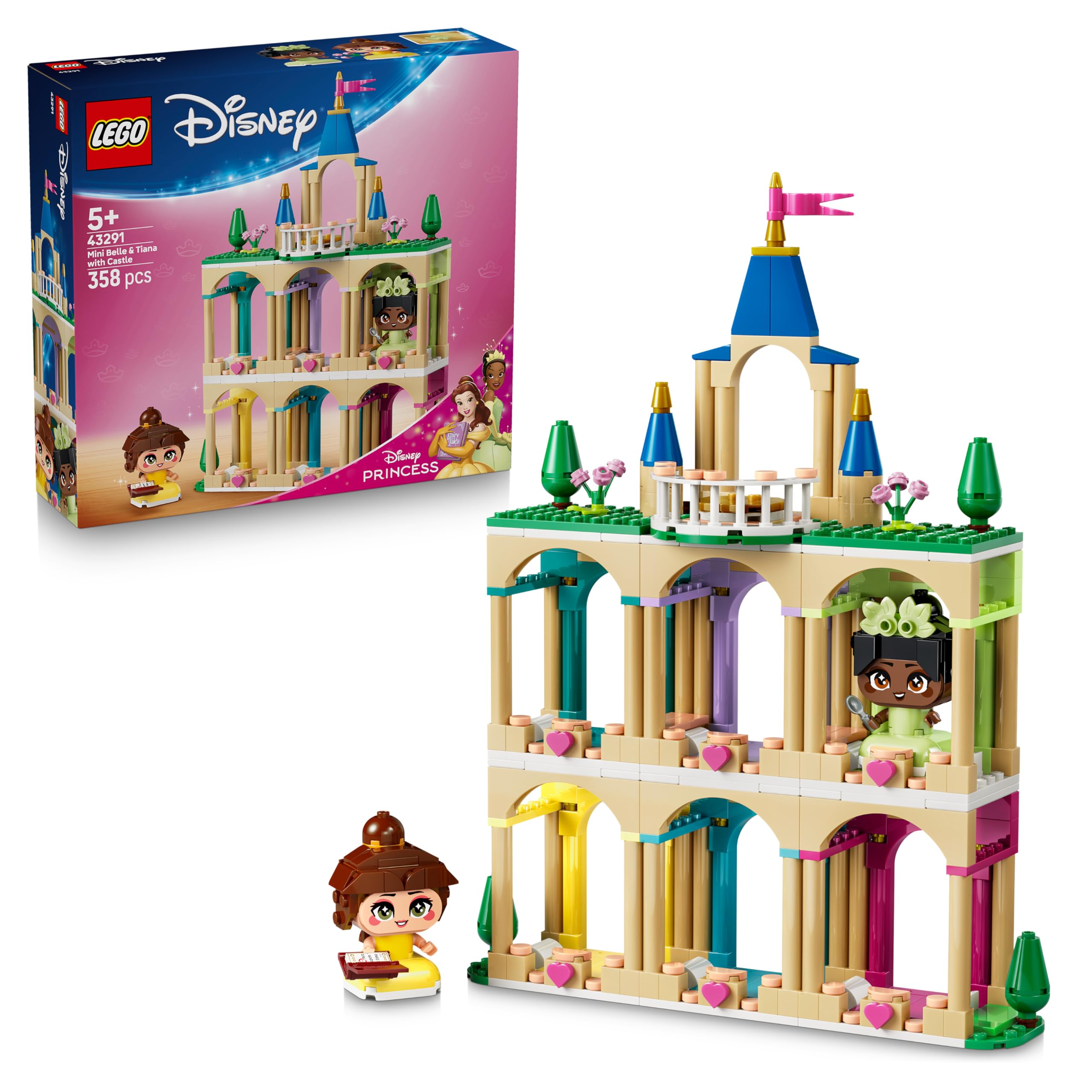 LEGO ǀ Disney Princess The mini princesses Belle and Tiana with their castle - toy with 2 mini dolls and accessories - DIY decoration - gift for girls aged 5 and over and Disney fans - 43291