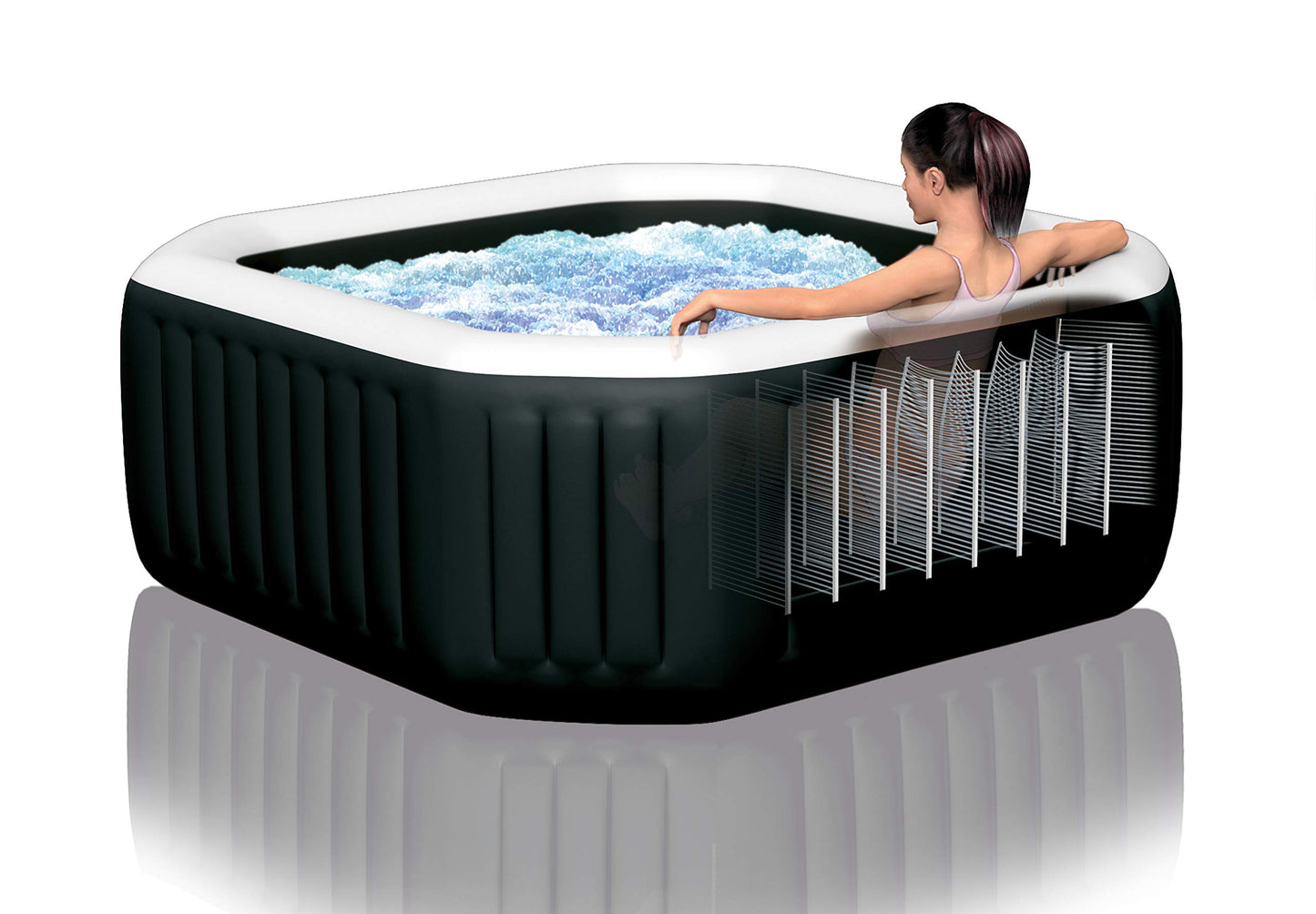 INTEX PureSPA Jet+Bubble Deluxe inflatable indoor & outdoor whirlpool for 6 people 1098 L (196 x 71cm) water softening & salt water system - 140 massage jets - 2200 W heating system (28462)