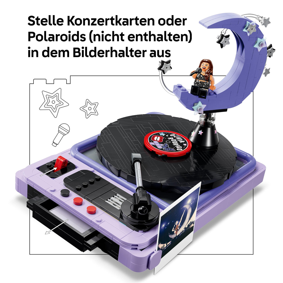 LEGO Editions Olivia Rodrigo - Luna de concert, jucărie cu pick-up, disc și minifigurină - decor muzical pentru noptieră - cadou pentru adolescente de 14 ani și fani - 43029
