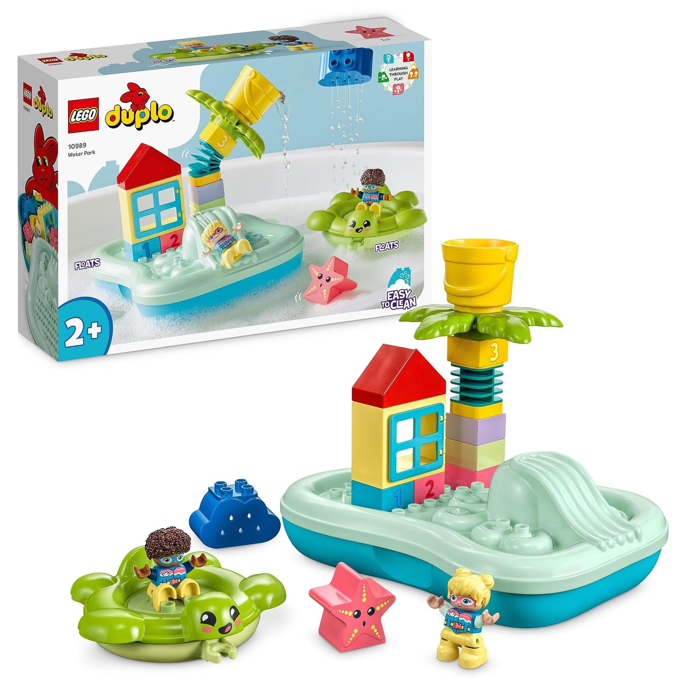 LEGO DUPLO Water Slide Set, Bath Toy for Toddlers Ages 2+, with Floating Island, Turtle and Starfish Animal Figures, Easy to Clean Bathtub Water Toy 10989