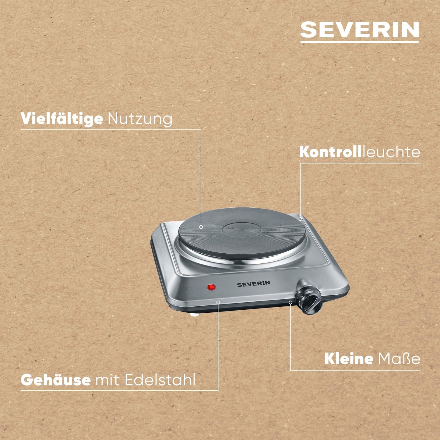 Severin Kp1092 Rechaud - Piastra Elettrica 1500w - Diametro 18 Cm - Termostato Regolabile - Ideale Per Cucine Piccole / Acciaio Inox - KP